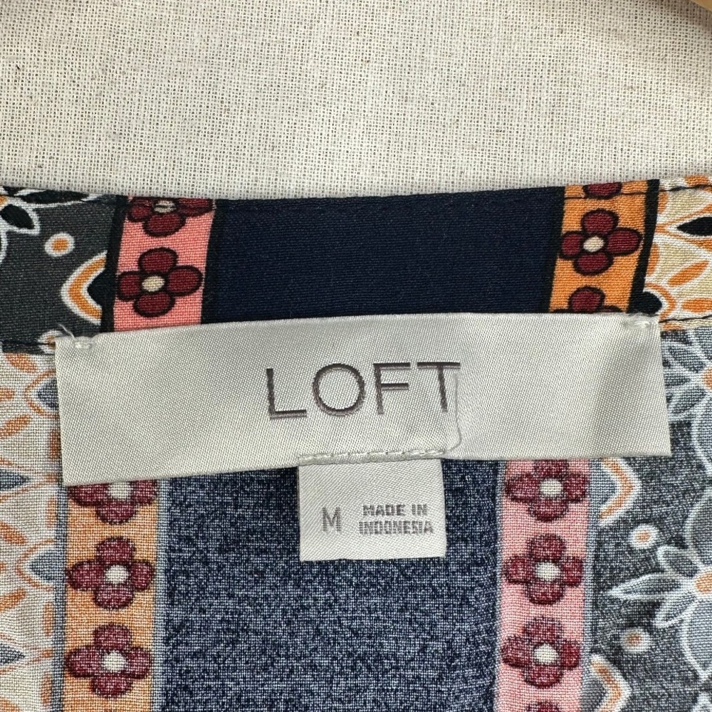 LOFT Foulard Patchwork Button‎ Teared Swing Dress… - image 2